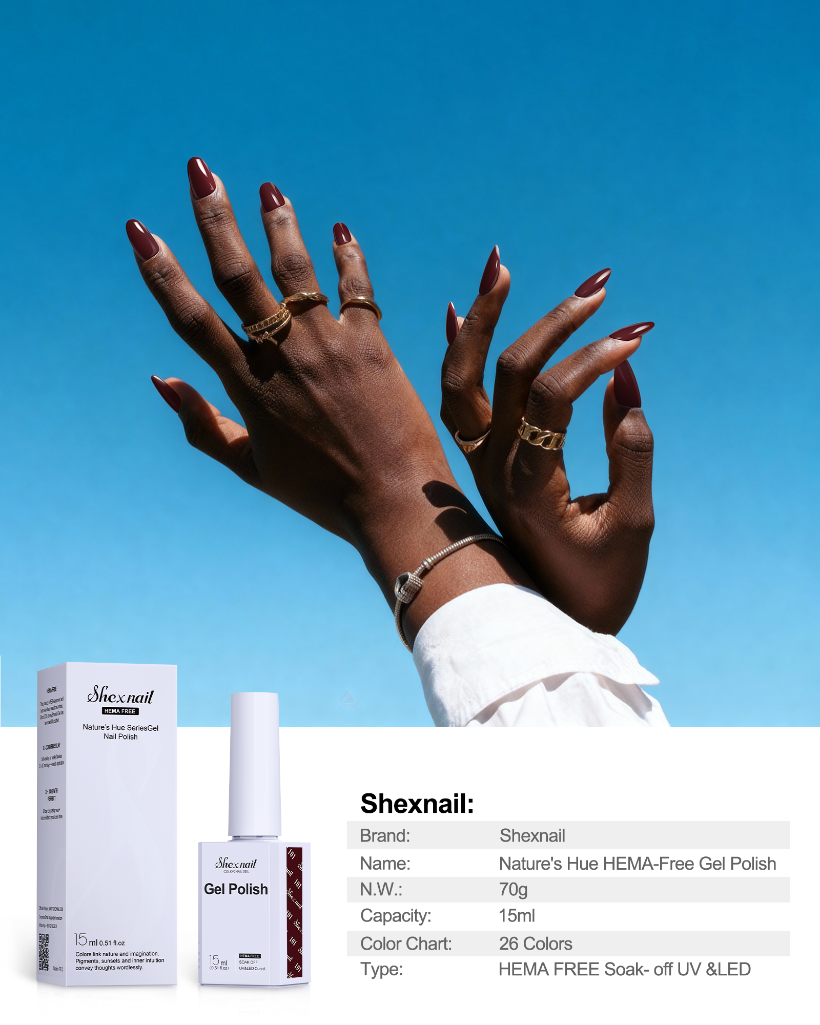 HEMA-FREE - Gel Polish #101 Dark Red 15ML