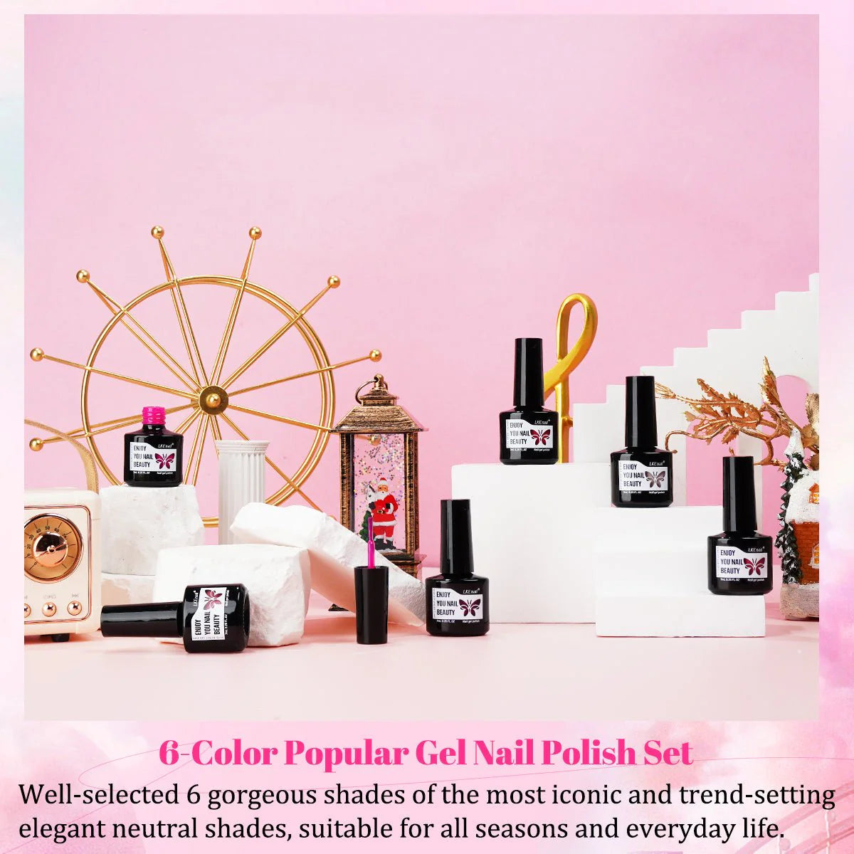 LKEnail Peachberry Twilight - 6 Color Nail Gel Kit - LKEnail