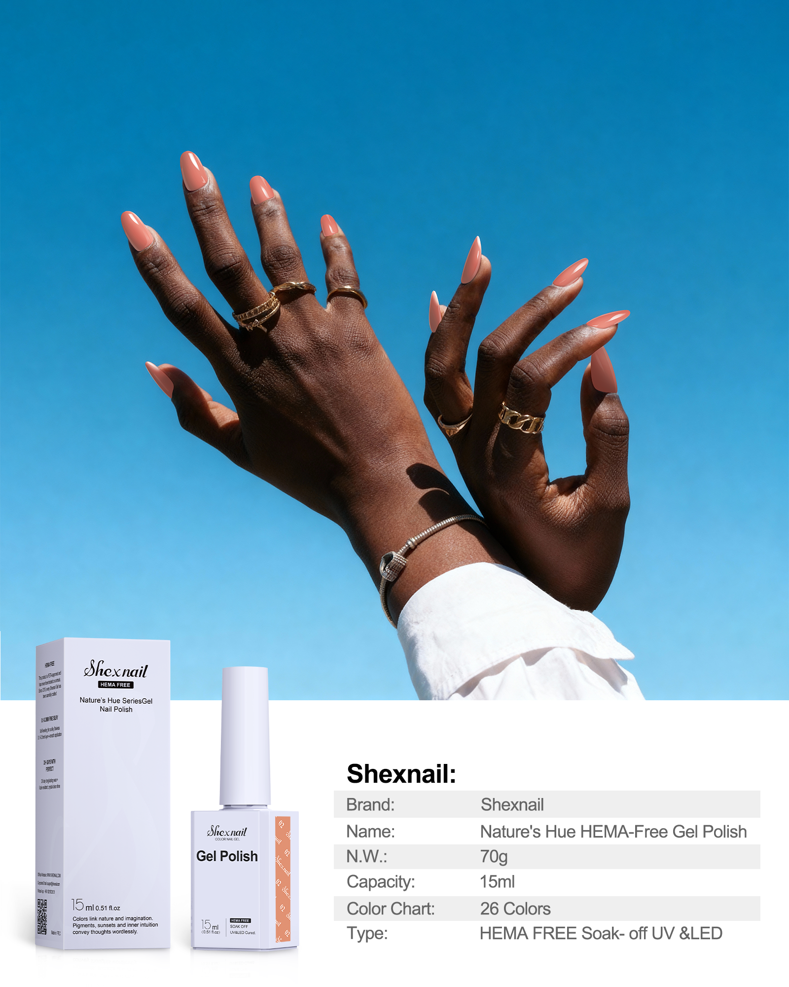 Nature's Hue HEMA-Free Gel Polish #02 Coral Pink