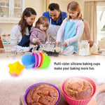 LetGoShop Silicone Cupcake Liners for Baking, 24Pcs Reusable Muffin Cups Greaseproof Muffin Liners Nonstick Baking Molds with Round, Stars, Heart, Flowers Shape for Kids
