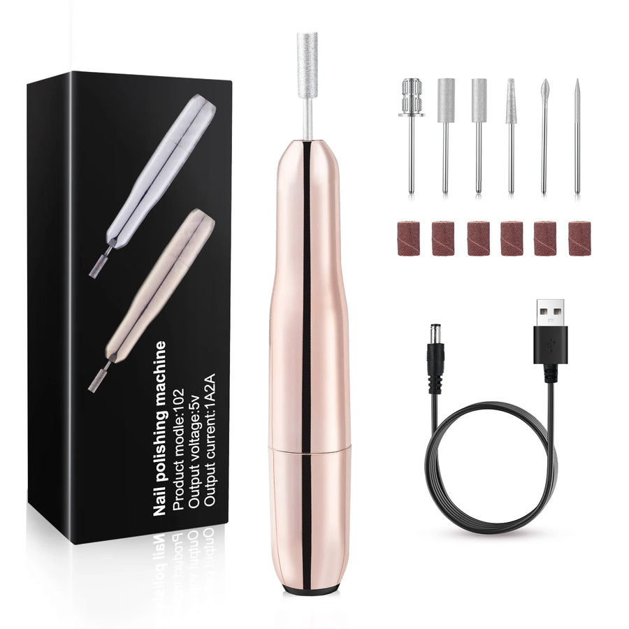 Shexnail pink 20000 RPM electric nail drill set with drill bits, sanding bands, and USB cable