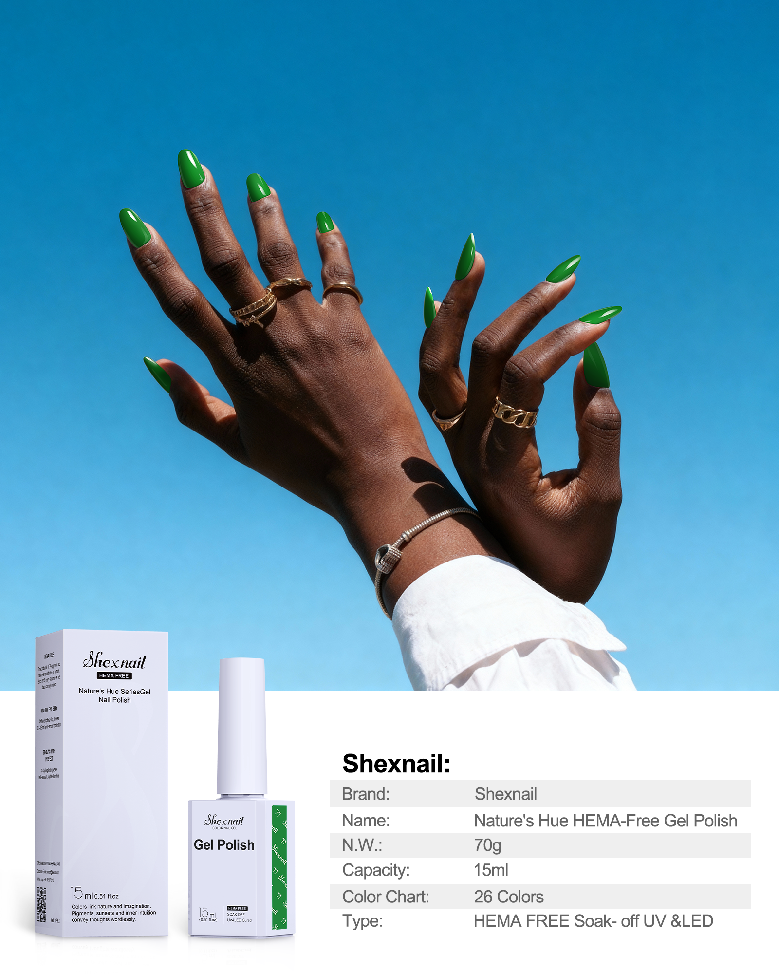 Nature's Hue HEMA-Free Gel Polish #77 Bright Green