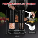Electric Salt and Pepper Grinder Set - Battery Operated Spice Mills with Adjustable Coarseness, LED Light, Automatic Spice Grinder for Kitchen Appliance, with Cleaning Brush and Stand, Home Cooking