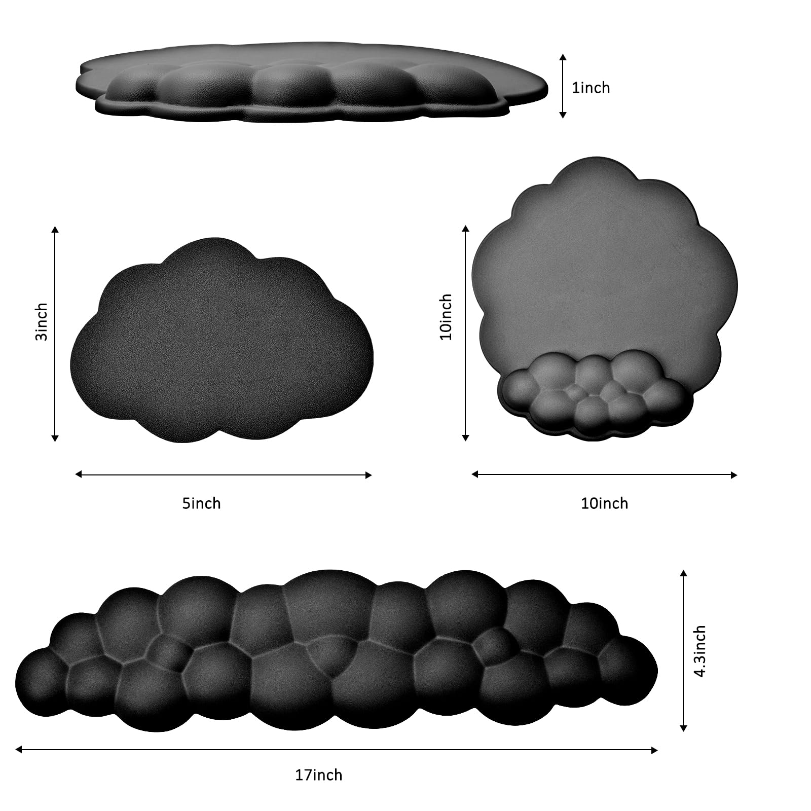 Cloud Keyboard and Mouse Wrist Rest Pad for Computer Arm Pain Relief- Ergonomic Wrist Support Mousepad with Non-Slip PU Base for Office, Gaming, and Home Use Anti-Fatigue(Black)