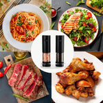 Electric Salt and Pepper Grinder Set - Battery Operated Spice Mills with Adjustable Coarseness, LED Light, Automatic Spice Grinder for Kitchen Appliance, with Cleaning Brush and Stand, Home Cooking
