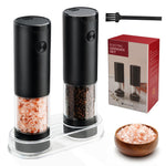 Electric Salt and Pepper Grinder Set - Battery Operated Spice Mills with Adjustable Coarseness, LED Light, Automatic Spice Grinder for Kitchen Appliance, with Cleaning Brush and Stand, Home Cooking