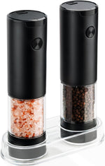 Electric Salt and Pepper Grinder Set - Battery Operated Spice Mills with Adjustable Coarseness, LED Light, Automatic Spice Grinder for Kitchen Appliance, with Cleaning Brush and Stand, Home Cooking