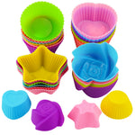 LetGoShop Silicone Cupcake Liners for Baking, 24Pcs Reusable Muffin Cups Greaseproof Muffin Liners Nonstick Baking Molds with Round, Stars, Heart, Flowers Shape for Kids
